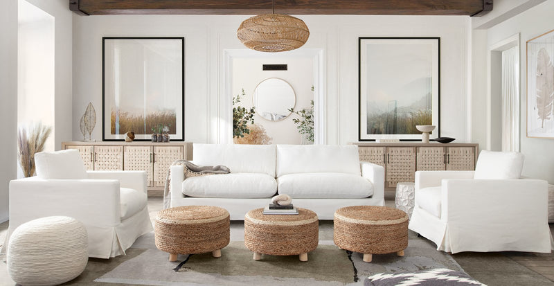 Savannah Slip-Cover Sofa in White Natural Linen