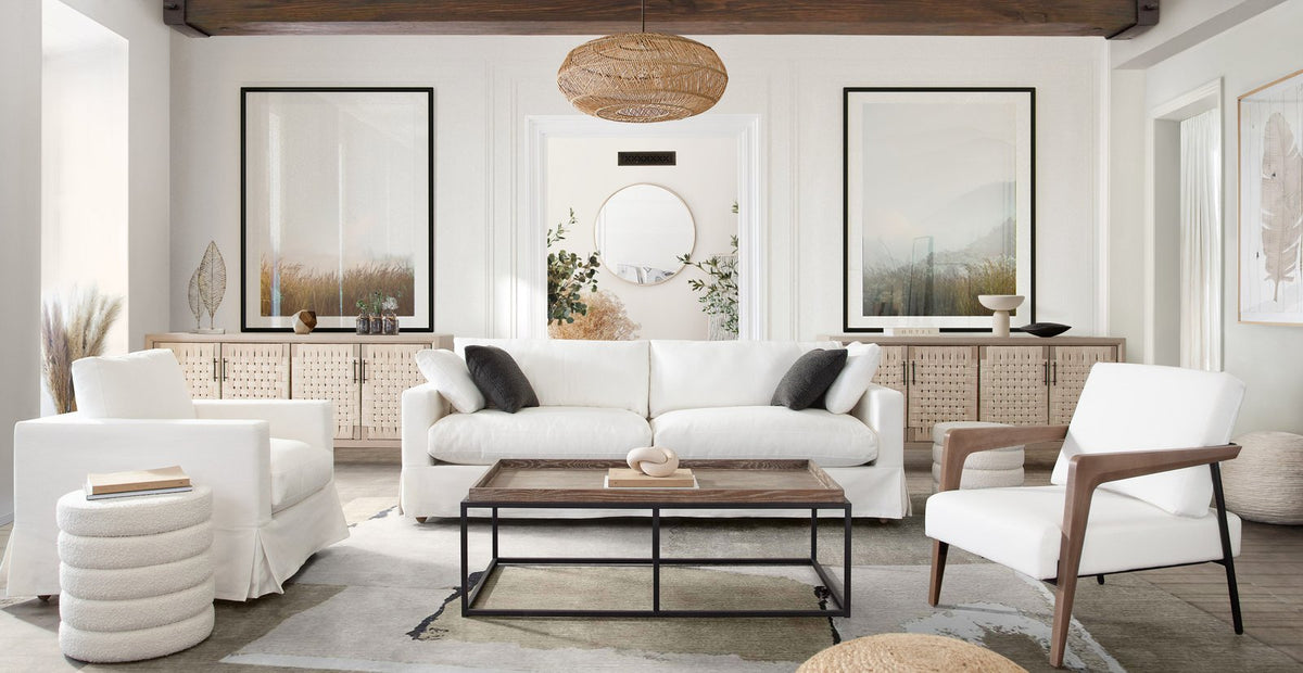 Savannah Slip-Cover Sofa in White Natural Linen