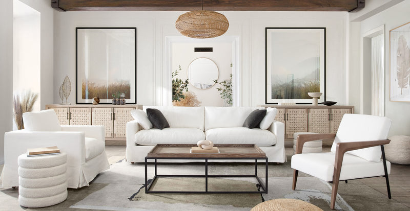 Savannah Slip-Cover Sofa in White Natural Linen