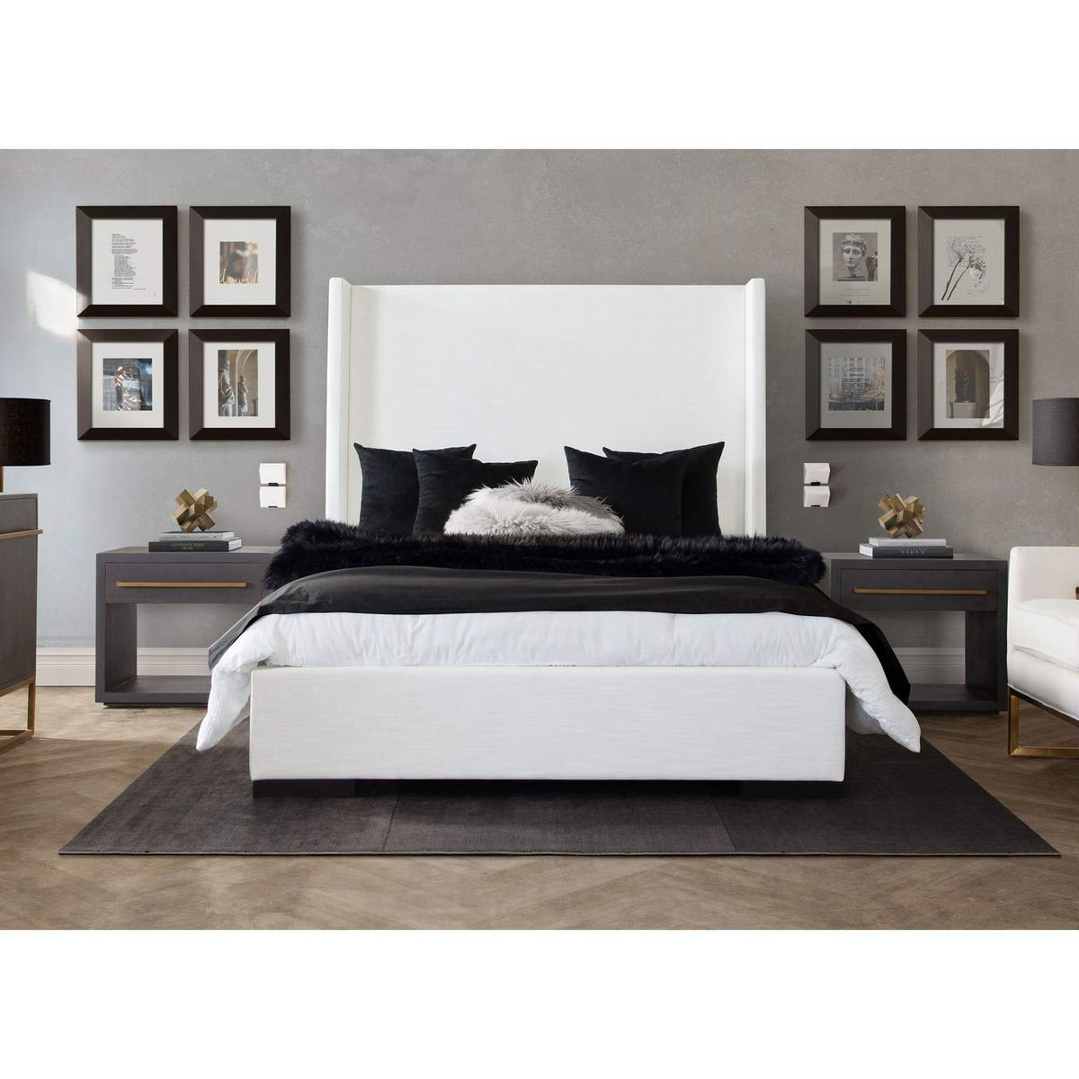 SEATTLEWHQUBED Seattle Queen Bed With Vintage Wing In White Linen