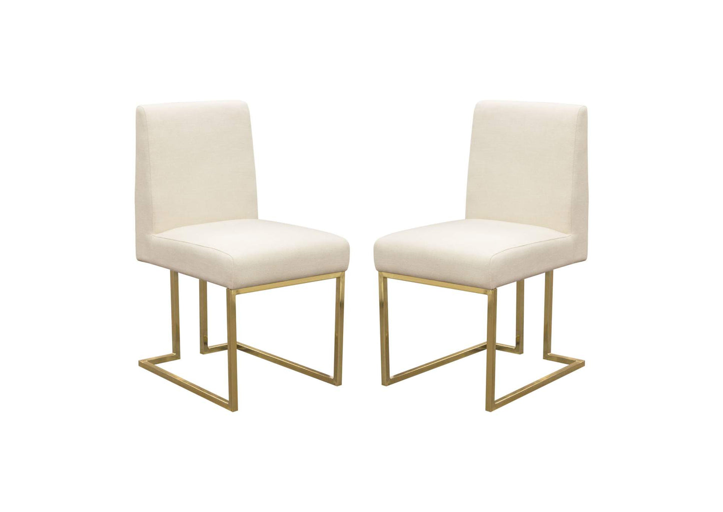 Set of (2) Skyline Dining Chairs in Cream Fabric w/ Polished Gold Metal Frame by Diamond Sofa