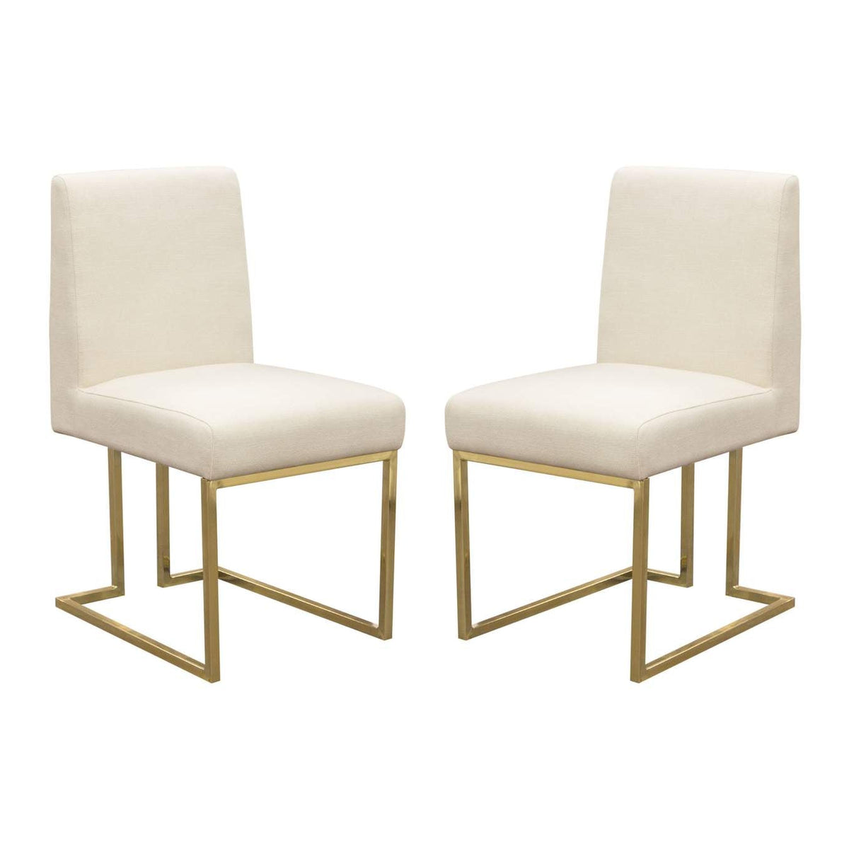 Set of (2) Skyline Dining Chairs in Cream Fabric w/ Polished Gold Metal Frame