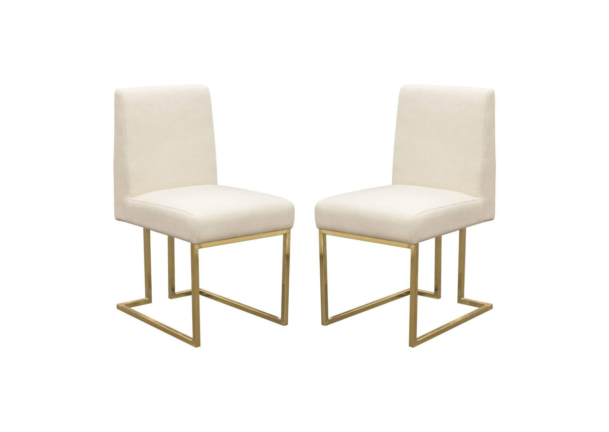 Set of (2) Skyline Dining Chairs in Cream Fabric w/ Polished Gold Metal Frame