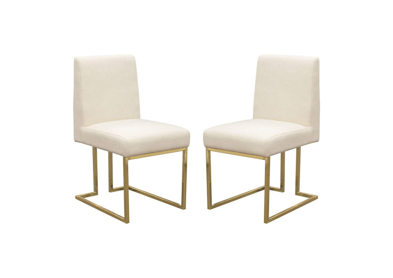Set of (2) Skyline Dining Chairs in Cream Fabric w/ Polished Gold Metal Frame