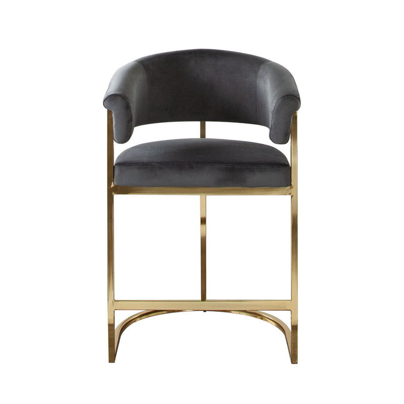 Solstice Counter Height Chair in Grey Velvet w/ Polished Gold Metal Frame
