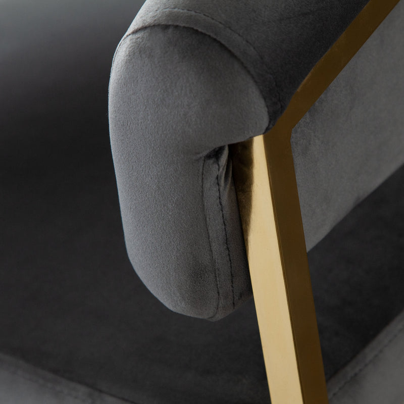 Solstice Counter Height Chair in Grey Velvet w/ Polished Gold Metal Frame