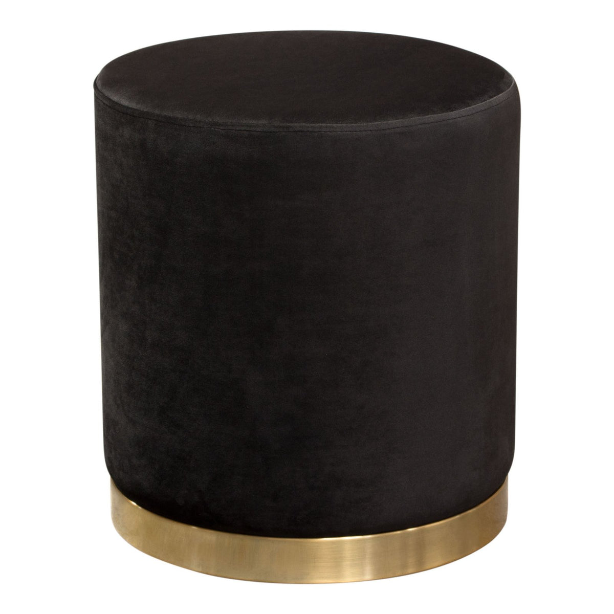 Sorbet Round Accent Ottoman In Black Velvet W/ Gold Metal Band Accent