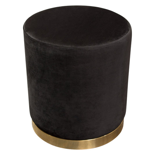 Sorbet Round Accent Ottoman in Black Velvet w/ Gold Metal Band Accent