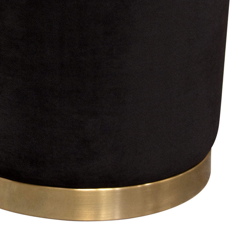 Sorbet Round Accent Ottoman in Black Velvet w/ Gold Metal Band Accent