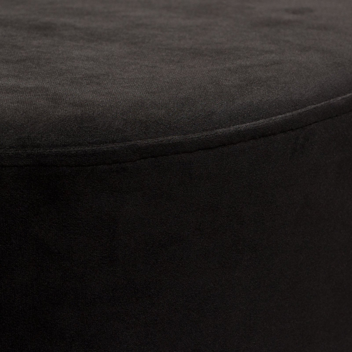 Sorbet Round Accent Ottoman in Black Velvet w/ Gold Metal Band Accent