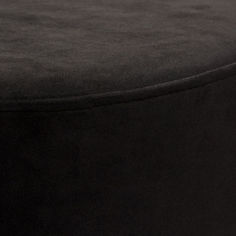 Sorbet Round Accent Ottoman in Black Velvet w/ Gold Metal Band Accent