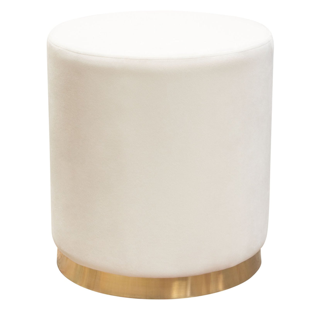 Sorbet Round Accent Ottoman In Cream Velvet W/ Gold Metal Band Accent