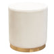 Sorbet Round Accent Ottoman in Cream Velvet w/ Gold Metal Band Accent