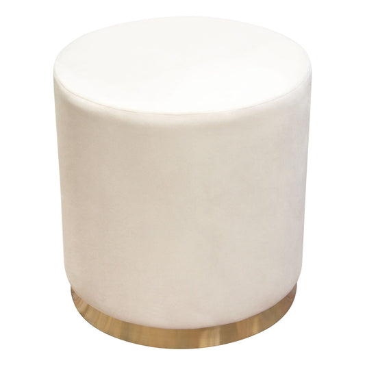 Sorbet Round Accent Ottoman in Cream Velvet w/ Gold Metal Band Accent