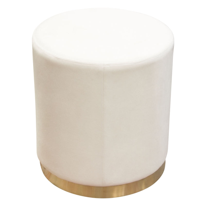 Sorbet Round Accent Ottoman in Cream Velvet w/ Gold Metal Band Accent