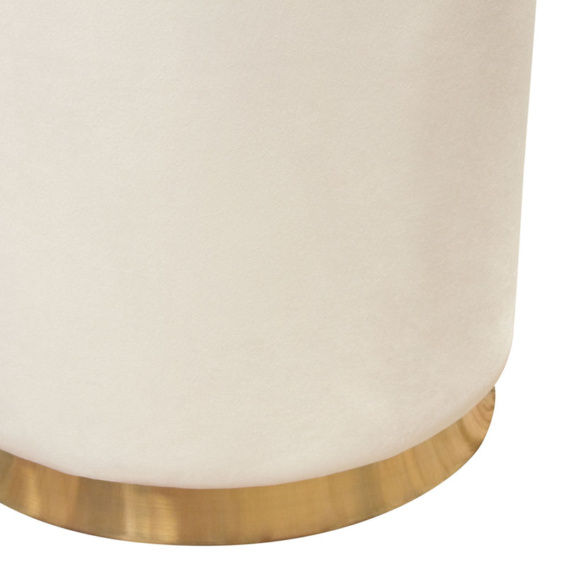 Sorbet Round Accent Ottoman in Cream Velvet w/ Gold Metal Band Accent