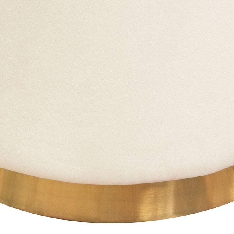 Sorbet Round Accent Ottoman in Cream Velvet w/ Gold Metal Band Accent
