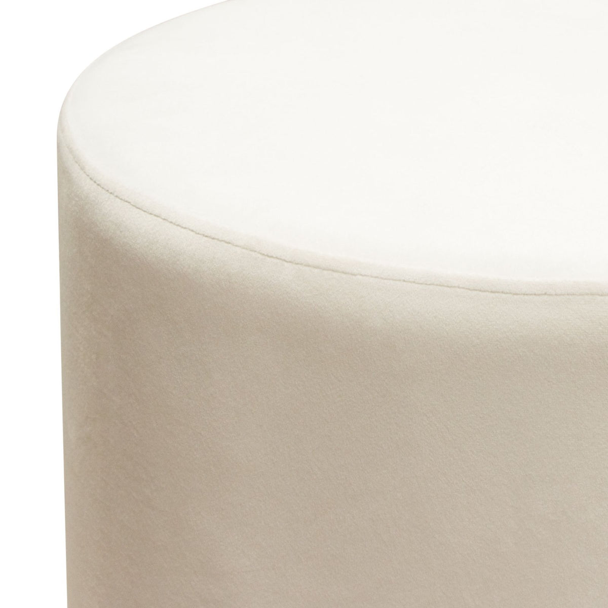 Sorbet Round Accent Ottoman in Cream Velvet w/ Gold Metal Band Accent