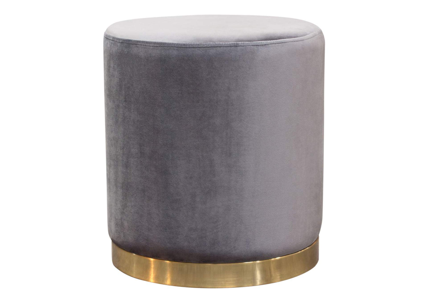 Sorbet Round Accent Ottoman in Grey Velvet w/ Silver Metal Band Accent by Diamond Sofa