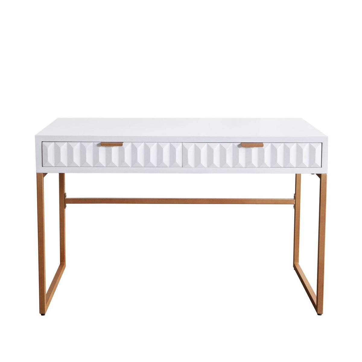 Spectrum 2-Drawer Solid Mango Wood Desk in White Finish w/ Gold Finished Iron Legs