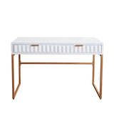 Spectrum 2-Drawer Solid Mango Wood Desk in White Finish w/ Gold Finished Iron Legs