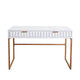 Spectrum 2-Drawer Solid Mango Wood Desk in White Finish w/ Gold Finished Iron Legs