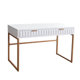 Spectrum 2-Drawer Solid Mango Wood Desk in White Finish w/ Gold Finished Iron Legs