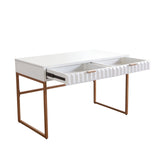 Spectrum 2-Drawer Solid Mango Wood Desk in White Finish w/ Gold Finished Iron Legs