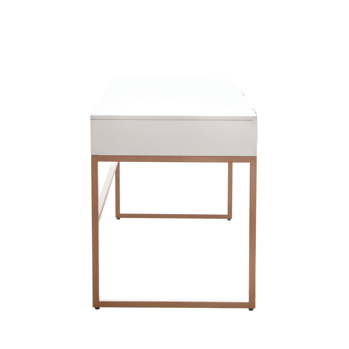 Spectrum 2-Drawer Solid Mango Wood Desk in White Finish w/ Gold Finished Iron Legs
