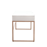 Spectrum 2-Drawer Solid Mango Wood Desk in White Finish w/ Gold Finished Iron Legs