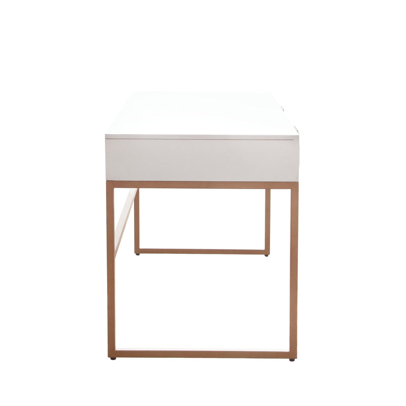 Spectrum 2-Drawer Solid Mango Wood Desk in White Finish w/ Gold Finished Iron Legs
