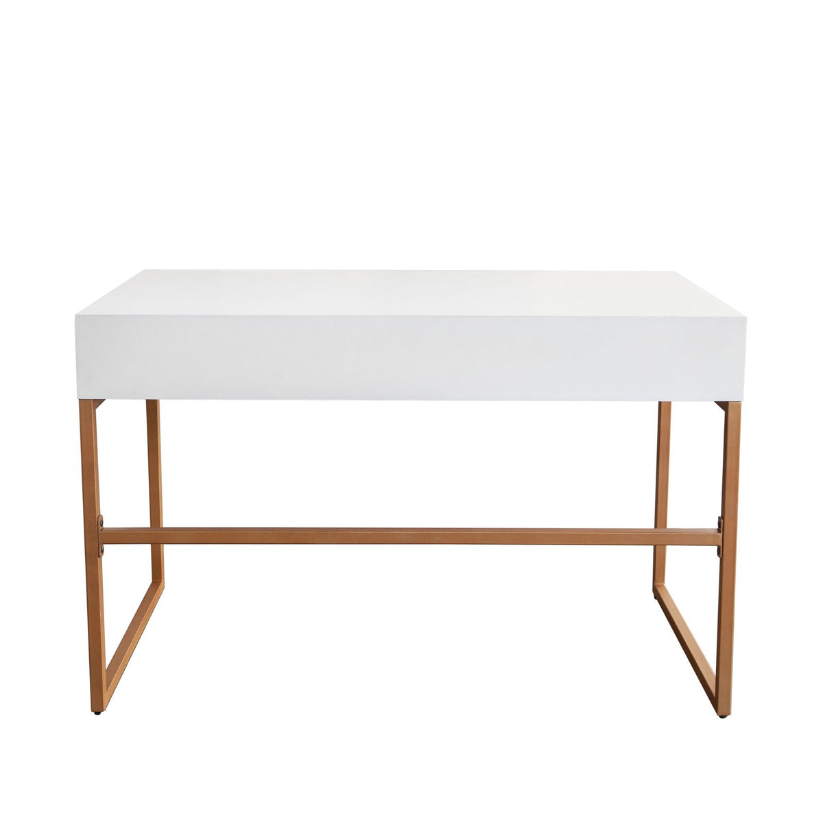 Spectrum 2-Drawer Solid Mango Wood Desk in White Finish w/ Gold Finished Iron Legs