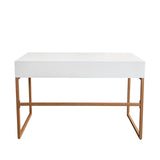 Spectrum 2-Drawer Solid Mango Wood Desk in White Finish w/ Gold Finished Iron Legs