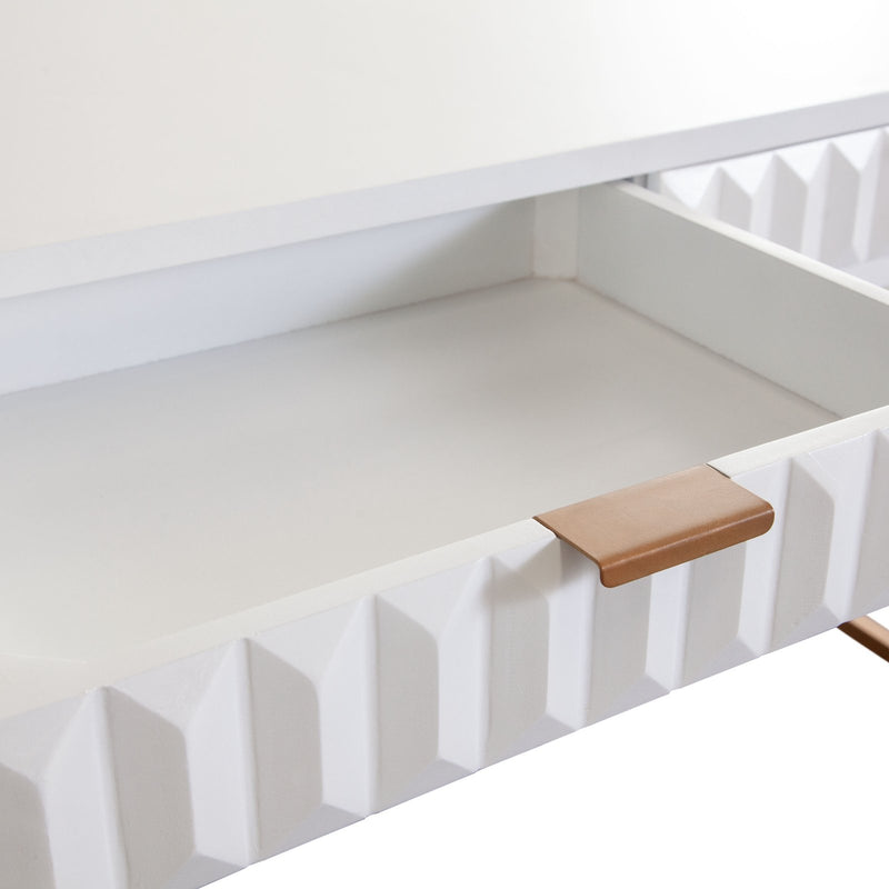 Spectrum 2-Drawer Solid Mango Wood Desk in White Finish w/ Gold Finished Iron Legs