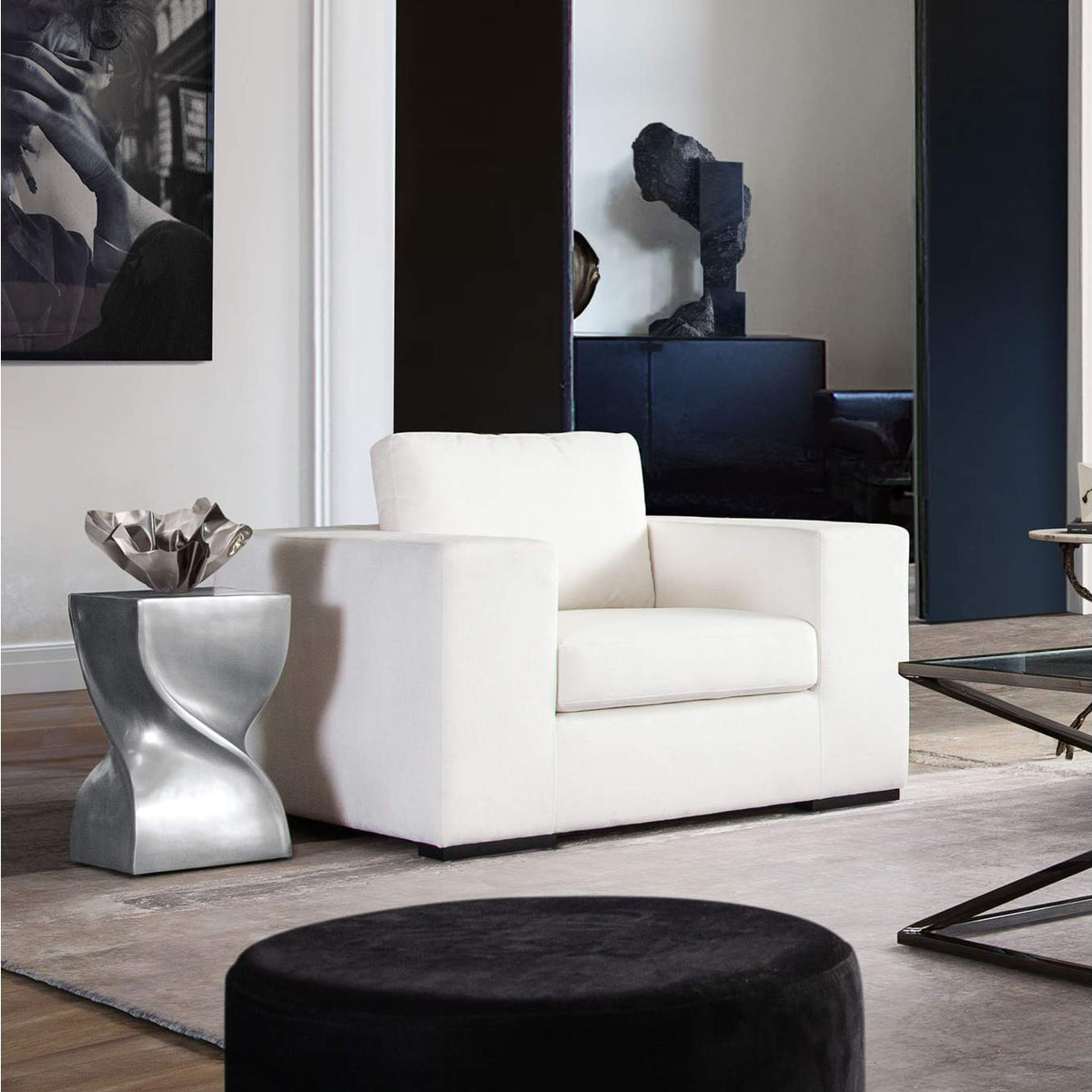 SPIREATNI Spire Square Accent Table In Casted Aluminum In Nickel Finish