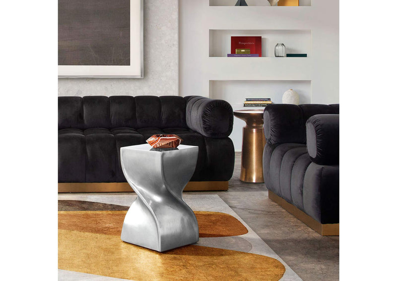 SPIREATNI Spire Square Accent Table In Casted Aluminum In Nickel Finish