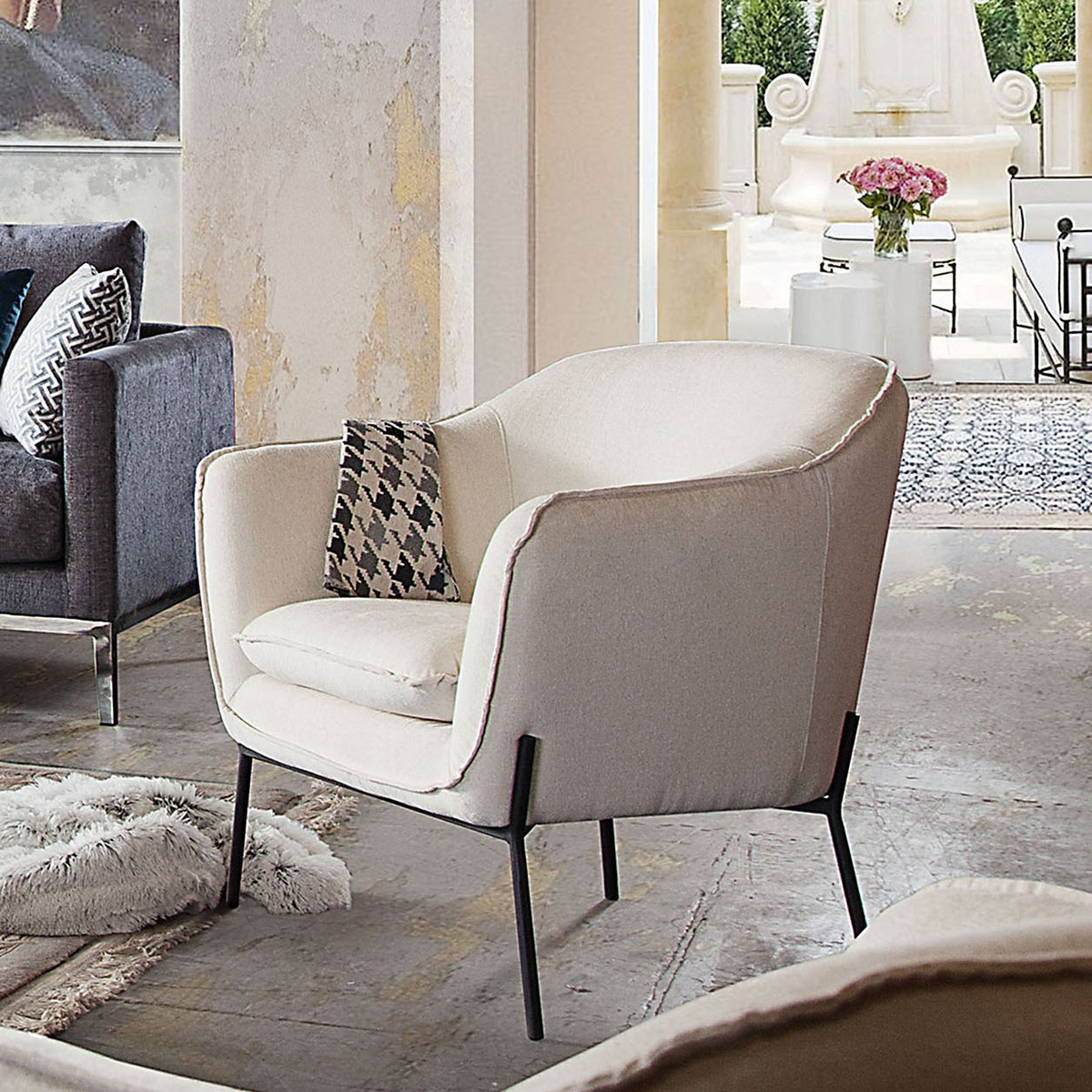 Status Accent Chair in Cream Fabric with Black Powder Coated Metal Leg