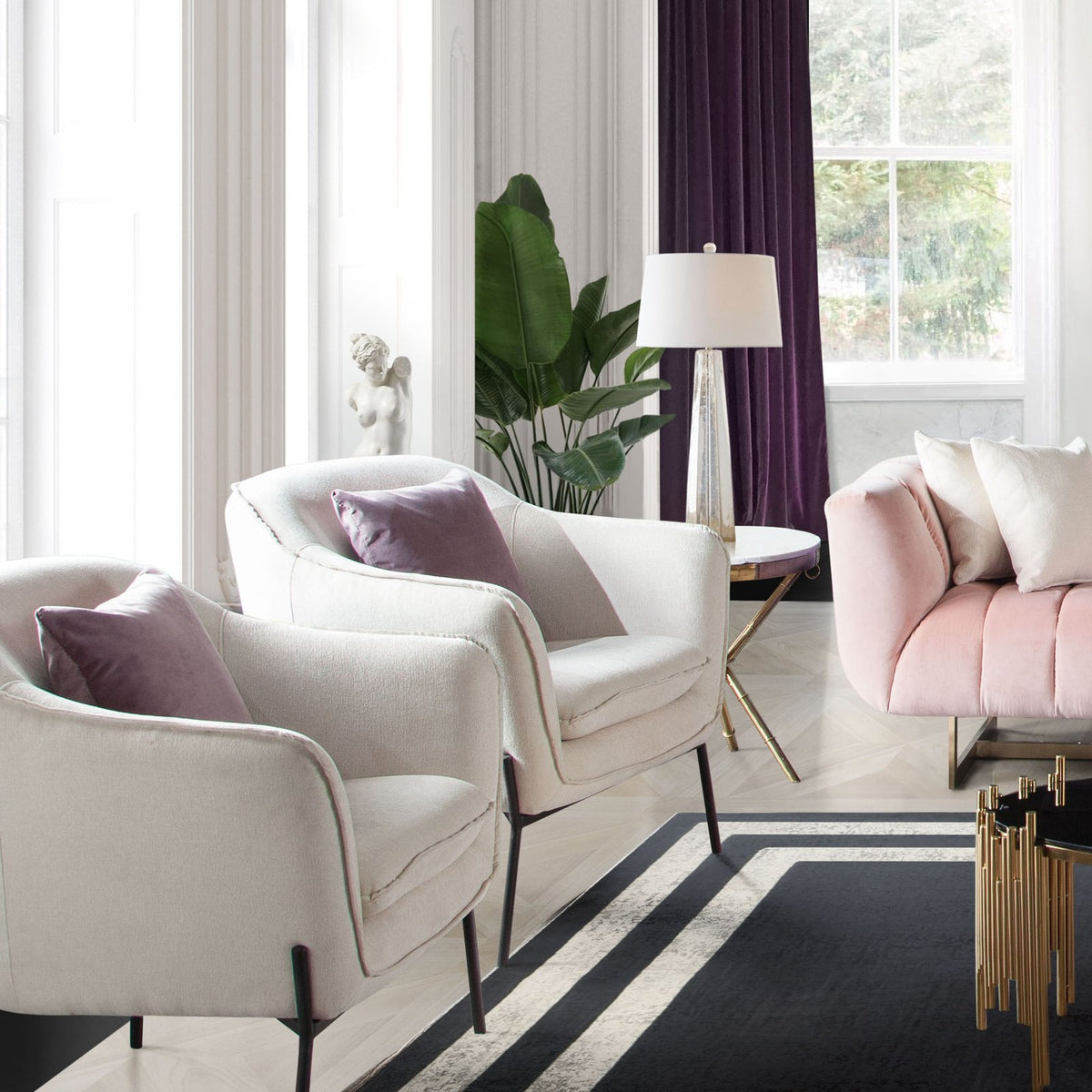 Status Accent Chair in Cream Fabric with Black Powder Coated Metal Leg
