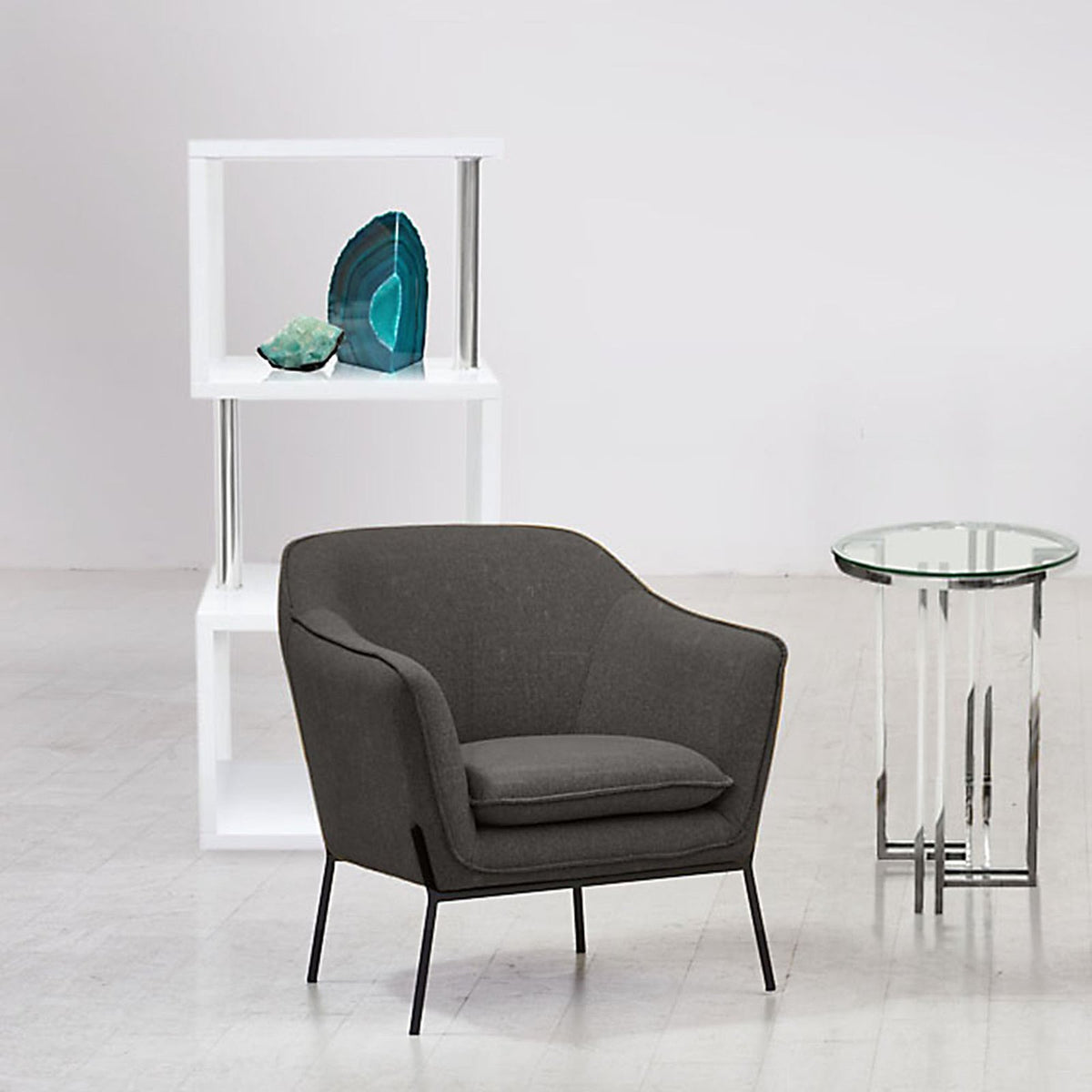 Status Accent Chair in Grey Fabric with Metal Leg