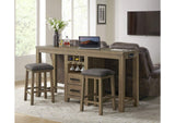 ED-D18620TCB Sunset Trading Saunders Narrow Rectangle Bar Table with Charging Station | Storage Drawers | Stemware Wine Rack | USB Power Strip | Brown Acacia Wood | Accent Console for Kitchen, Dining, Living Room