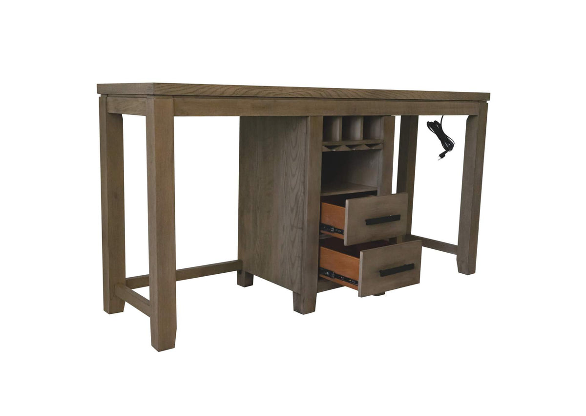ED-D18620TCB Sunset Trading Saunders Narrow Rectangle Bar Table with Charging Station | Storage Drawers | Stemware Wine Rack | USB Power Strip | Brown Acacia Wood | Accent Console for Kitchen, Dining, Living Room