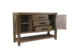 ED-D18620SV Sunset Trading Saunders Server | Storage Cabinet | Drawers | Open Shelf | USB Power Strip | Brown Acacia Wood | Accent Console Table for Kitchen, Dining, Living Room, Entryway
