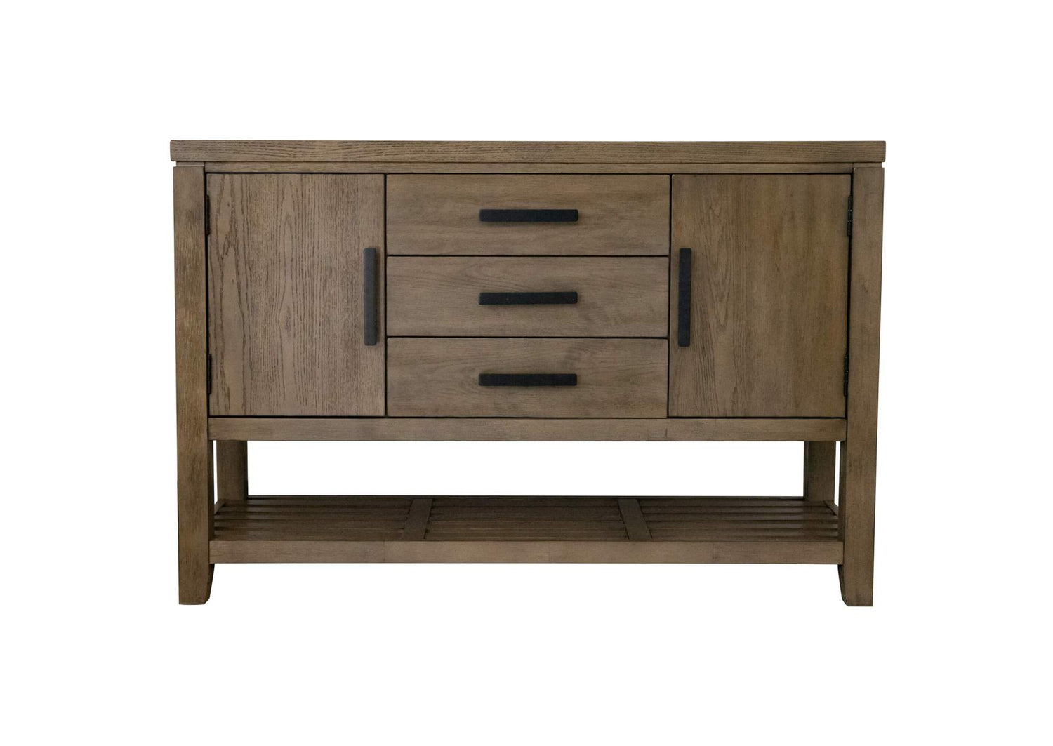 ED-D18620SV Sunset Trading Saunders Server | Storage Cabinet | Drawers | Open Shelf | USB Power Strip | Brown Acacia Wood | Accent Console Table for Kitchen, Dining, Living Room, Entryway