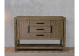 ED-D18620SV Sunset Trading Saunders Server | Storage Cabinet | Drawers | Open Shelf | USB Power Strip | Brown Acacia Wood | Accent Console Table for Kitchen, Dining, Living Room, Entryway