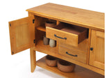 DLU-1122-SB-LO Sunset Trading Selections Sideboard with Large Display Shelf | 3 Drawers 2 Storage Cabinets | Light Oak