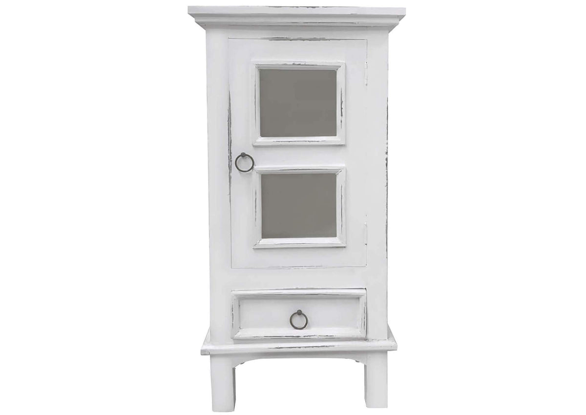 CC-CHE324LD-WW Sunset Trading Cottage One Door End Table | Drawer | Nightstand | Distressed White