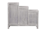 CC-CAB1181LD-SW Sunset Trading Cottage Three Tiered Shutter Cabinet | Distressed Light Gray