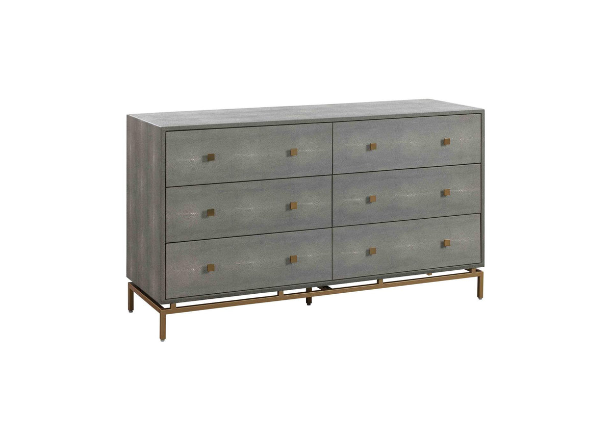 TOV-B44147 Pesce Grey Shagreen 6 Drawer Dresser
