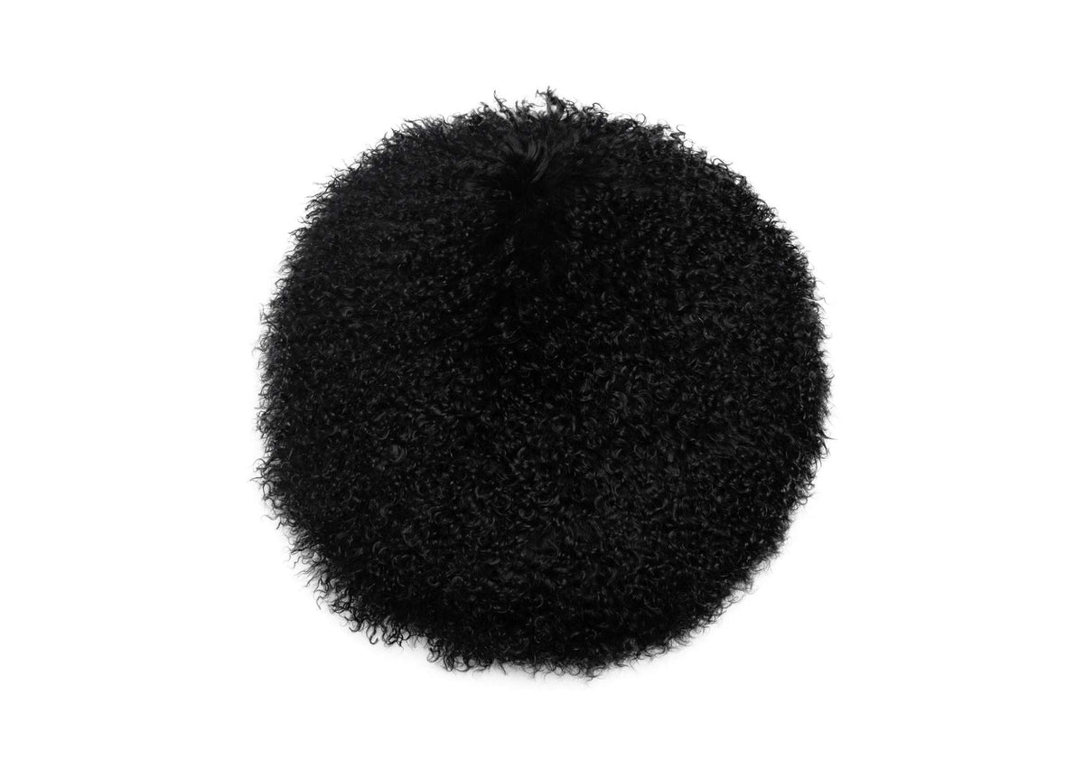 TOV-C68254 New Zealand Black Sheepskin 16 Inch Round Pillow