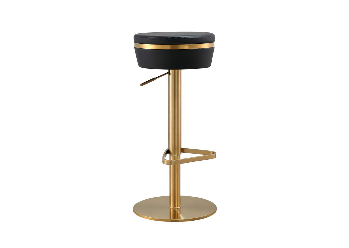 TOV-D68297 Astro Black Performance Vegan Leather and Gold Adjustable Stool